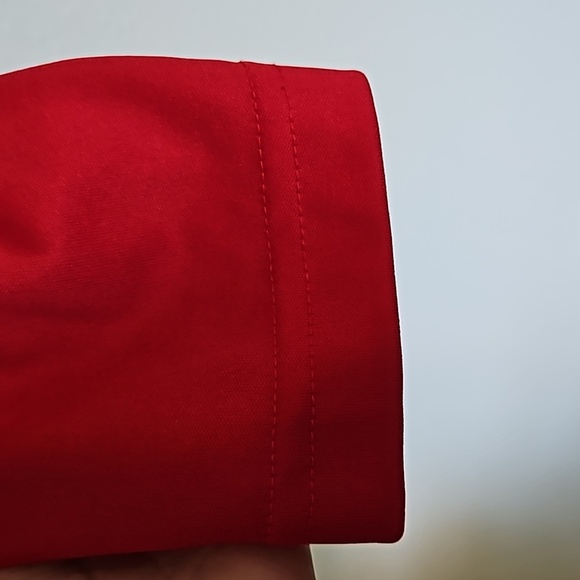 Red Bedford Fair 1980s Blouse with ruched turtle neck and 3 button clasp. SZ.L - Picture 3 of 8